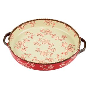 Gallery Home Round Ceramic Casserole - Red Floral Pattern