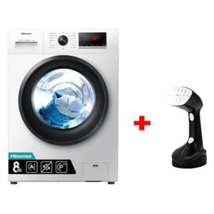  Hisense WFQP8012WS - 8Kg - 1200RPM - Front Loading Washing Machine - White + HAUSBERG HB-7901NG - Portable Steam Iron - 1200W - 200ml - Black 
