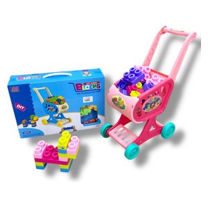  لعبة المكعبات باللونين الازرق والوردي مع عربه بلاستيك صغيره 