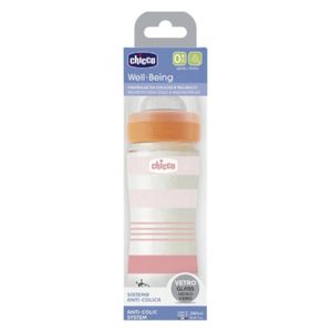  رضاعة ويل بينك الزجاجية مع حلمة سيليكون للأطفال من عمر 0 ​​أشهر فما فوق - 240 مل 