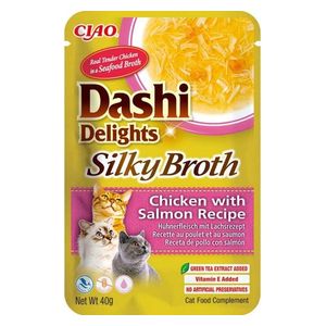  Inaba Ciao Dashi Delights Silky Broth Chicken with Salmon Wet Cat Food Complement - 40g 