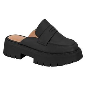 Vizzano 5cm Open Back Chunky Heel Loafer Shoes for Women - 38 - Black
