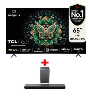TCL 65-Inch C6K Series - Smart - 4K - QD-Mini LED - 240Hz - 2025 Model + TCL S55H - Soundbar Speaker