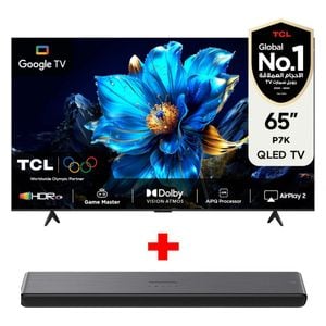 شاشة تي سي ال 65-انج فئة P7K - سمارت - 4K - QLED - إصدار 2025 - 60 هيرتز + سماعة ساوند بار تي سي ال - S45H