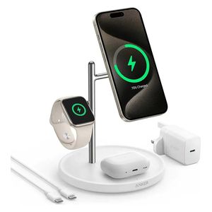 أنكر B25M3V21 - قاعدة شحن ماجو 3 في 1 قابلة للطي - 15 واط - أبيض