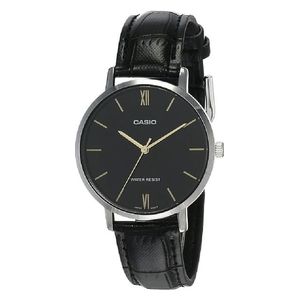  Casio Watch LTP-VT01L-1BUDF For Women - Analog Display, Leather Band - Black 