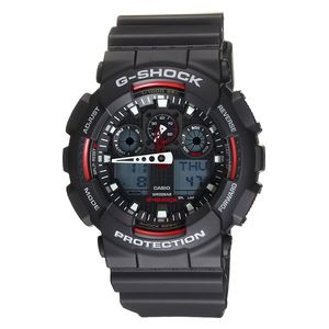  ساعة كاسيو جي-شوك كاجوال للرجال GA-100-1A4DR - عرض رقمي تناظري، سوار من الراتينج - أسود 