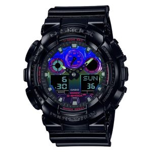  ساعة كاسيو جي-شوك فيرتشوال رينبو RGB للرجال GA-100RGB-1ADR - تصميم كاجوال، عرض رقمي تناظري، سوار من الراتينج - أسود 