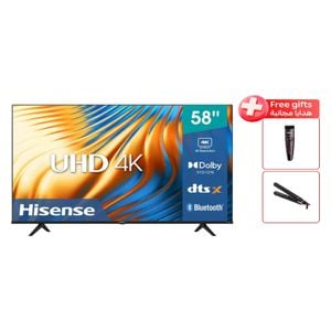  شاشة هايسنس 58-انج فئة 58A62QS - سمارت - 4K - LED - 60 هيرتز + ماكنة حلاقة فكير + مكواة شعر فيكر - 30 واط 