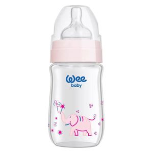Wee Baby Wide Neck Heat Resistant Glass Bottle, 180 ml - Pink