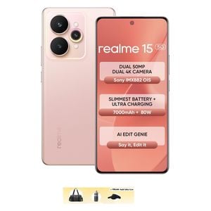Realme 15 5G - 6.8 inch 144Hz - Dimensity 7300+ 5G - 7000mAh, 80W + Bag + Water Bottle + Sun Hat