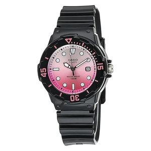  ساعة كاسيو للنساء LRW-200H-4EVDR - عرض بعقارب, سوار من الراتنج - اسود 