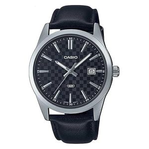  Casio Watch MTP-VD03L-1AUDF For Men - Analog Display, Leather Band - Black 