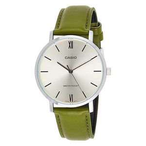  Casio Watch MTP-VT01L-3BUDF For Men - Analog Display, Leather Band - Green 