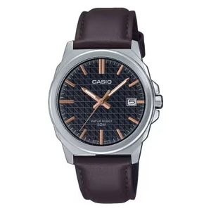  ساعة كاسيو للرجال MTP-E720L-5AVDF - عرض بعقارب, سوار من الجلد - بني 