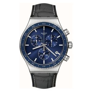  ساعة سواتج للرجال YVS496 - عرض بعقارب, سوار من الجلد - اسود 