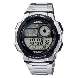  Casio Watch AE-1000WD-1AVDF For Men - Digital Display, Stainless Steel Band - Silver 