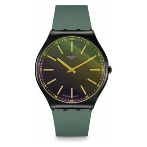  ساعة سواتج للجنسين SS07B112 - عرض بعقارب, سوار من المطاط - اخضر 