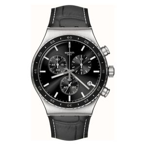  ساعة سواتج للرجال YVS495 - عرض بعقارب, سوار من الجلد - اسود 