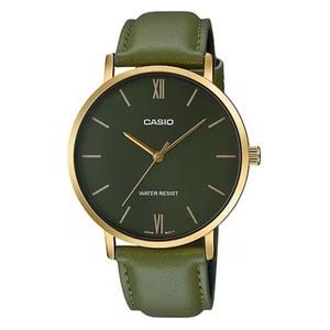 Casio Watch MTP-VT01GL-3BUDF For Men - Analog Display, Leather Band - Green
