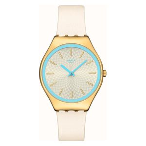  ساعة سواتج للنساء SYXG127 - عرض بعقارب, سوار من السيليكون - بيجي 