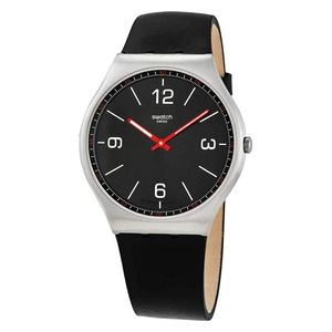  Swatch Watch For Unisex - Analog Display, Leather Band - SS07S100 - Black 