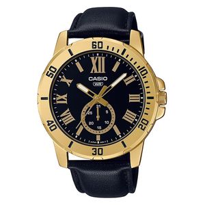  ساعة كاسيو للرجال MTP-VD200GL-1BUDF - عرض بعقارب, سوار من الجلد - اسود 