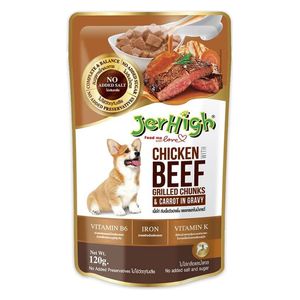  جيرهاي طعام للكلاب بالدجاج مع قطع لحم البقر المشوية والجزر في المرق - 12 قطعة 