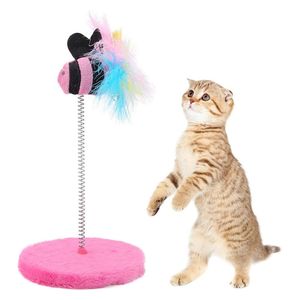 Fish Cat Toy with Feather and Spring -  Pink