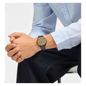 ساعة سواتج للجنسين SS07B109G - عرض بعقارب, سوار من الستانلس ستيل - اسود