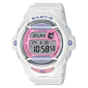 ساعة كاسيو للنساء BG-169PB-7DR - عرض رقمي, سوار من الراتنج - ابيض