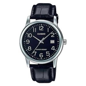 Casio Watch MTP-V002L-1BUDF For Men - Analog Display, Leather Band - Black