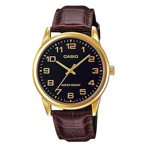 Casio Watch MTP-V001GL-1BUDF For Men - Analog Display, Leather Band - Brown