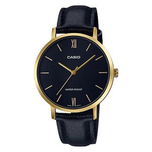  Casio Watch LTP-VT01GL-1BUDF For Women - Analog Display, Leather Band - Black 