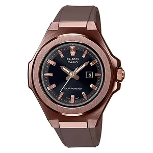  ساعة كاسيو للنساء MSG-S500G-5ADR - عرض بعقارب, سوار من الراتنج - بني 