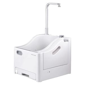 جهاز وضوء محمول جرين لايون - خزان مياه سعة 2.5 لتر - دواسة قدم بدون استخدام اليدين لسهولة الاستخدام - بطاريتان بقوة 1800 مللي أمبير في الساعة لتشغيل يدوم طويلاً - أبيض