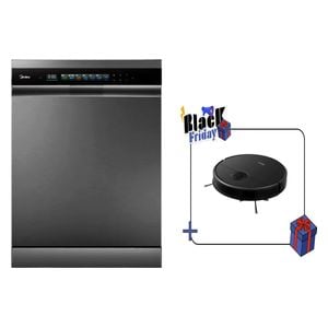 غسالة الصحون ميديا 8 برامج - WQP15-WU7633GUR(BS) - سلفر - 15 سيت + مكنسة ميديا روبوت - I5C - اسود