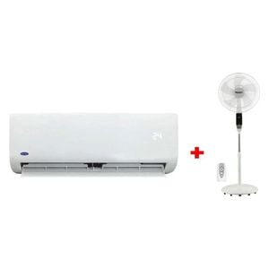 Carrier QHG024H - 2 Ton - Wall Mounted Split - White + DeLmonti DL280 - Stand Fan - White