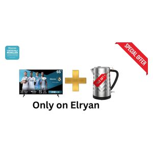  شاشة هايسنس 55-انج فئة A62QS - سمارت - 4K - LED - 60 هيرتز - اصدار 2026 + غلاية هايسنس - سعة 1.7 لتر - فلتر قابل للإزالة - H17KSSS2 - سلفر 