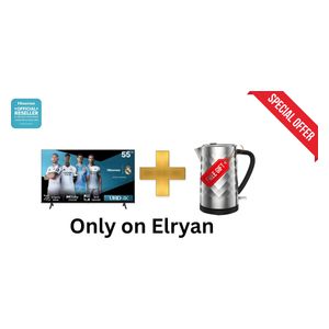 شاشة هايسنس 55-انج فئة A62QS - سمارت - 4K - LED - 60 هيرتز - اصدار 2026 + غلاية هايسنس - سعة 1.7 لتر - فلتر قابل للإزالة - H17KSSS2 - سلفر