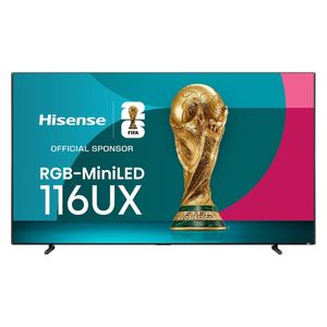  شاشة هايسنس - 116 انش - 4K - RGB-MiniLED  - فيدا - 165 هبرتز- دولبي اتموس - UX - أسود 