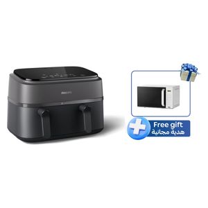  قلاية هوائية بسلة مزدوجة من فيليبس NA350/00 - بقدرة 2750 واط - أسود + مايكرويف دنكا حراري - 20 لتر - WMO-20LW - ابيض 