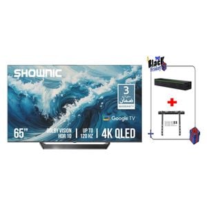 Shownic 65-Inch TP-QGU65C-120 Series - Smart - 4K - QLED - 120Hz + Skyworth LH LP-S3 - Soundbar Speaker + Wall Stand