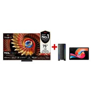 شاشة تي سي ال 75-انج فئة C8K - سمارت - 4K - Mini LED - إصدار 2025 - 144 هيرتز + تي سي ال تاب 10L + سماعات تي سي ال - TP200K - اسود