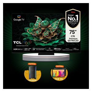 شاشة تي سي ال 75-انج فئة C7K - سمارت - 4K - QD-Mini LED - إصدار 2025 - 120 هيرتز + تي سي ال تاب 10L + سماعات تي سي ال - TP200K - اسود
