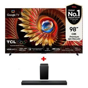  TCL 98-Inch C8K Series - Smart - 4K - Mini LED - 144Hz - 2025 Model + TCL Q65H - Home Theater Soundbar - Black 