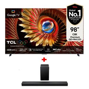 TCL 98-Inch C8K Series - Smart - 4K - Mini LED - 144Hz - 2025 Model + TCL Q65H - Home Theater Soundbar - Black