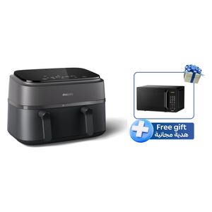  قلاية هوائية بسلة مزدوجة من فيليبس NA350/00 - بقدرة 2750 واط - أسود + مايكرويف دنكا حراري - 20 لتر - WMO-20LB - اسود 