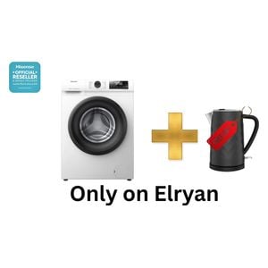  غسالة هايسنس فتحة امامية - 8 كغم - 1200 دورة بالدقيقة - WFQP8012JW/S - ابيض + غلاية هايسنس - سعة 1.7 لتر - فلتر قابل للإزالة - H17KSSS2 - سلفر 