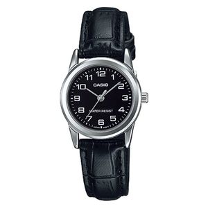  Casio Watch LTP-V001L-1BUDF For Women - Analog Display, Leather Band - Black 